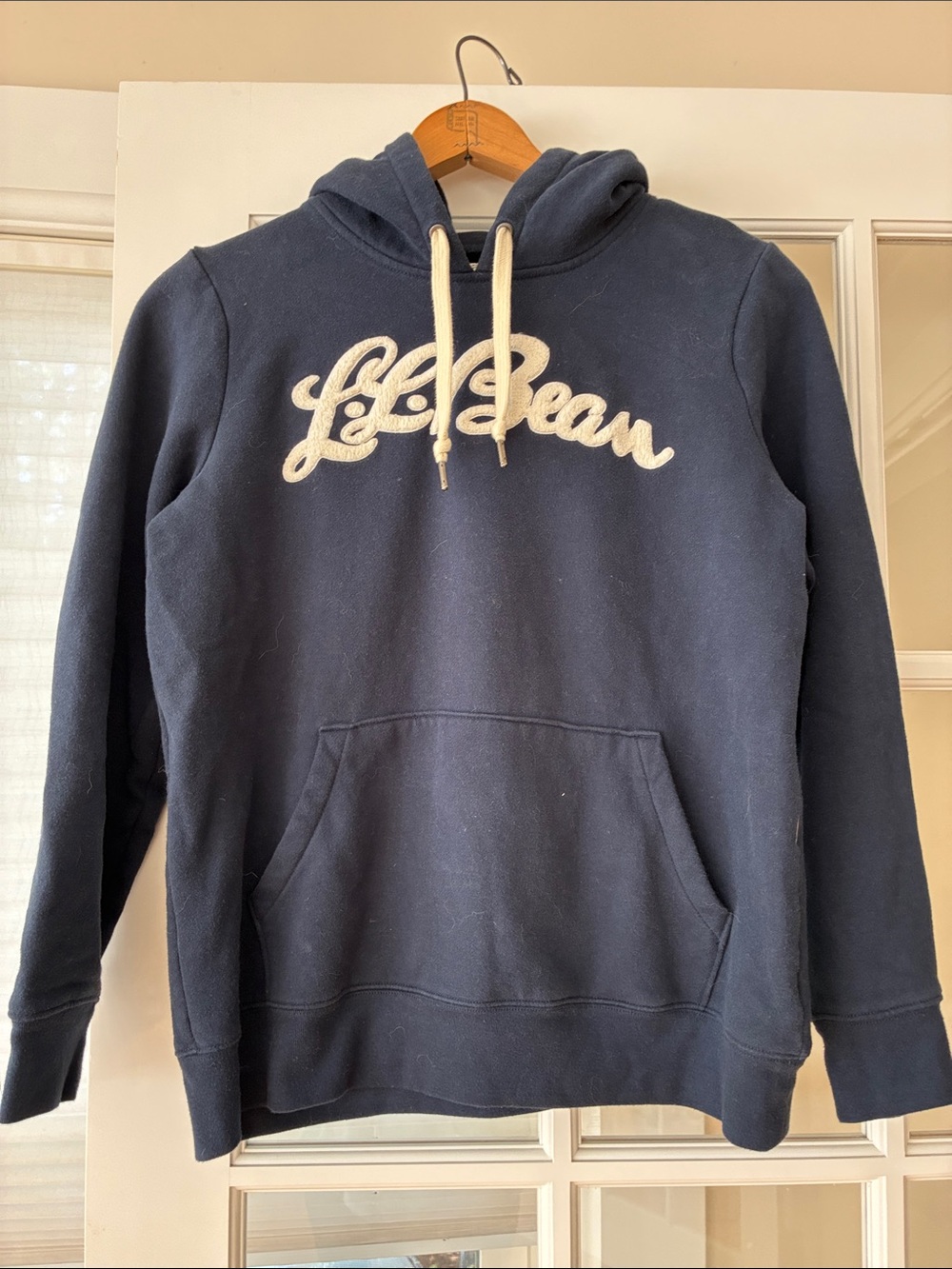 L.L. Bean Navy Pullover Hoodie with Cream Script Logo